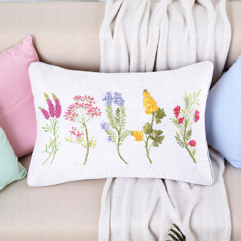 Botanical Ribbon Pillow, comfy and cute floral throw pillow, decorative accent for living room, gift for her