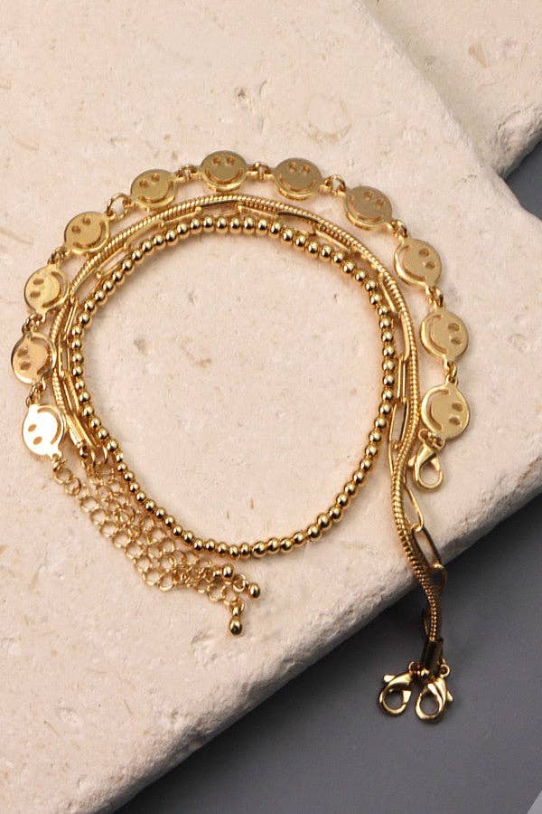 Smiley bead snake chain bracelet set, trendy 4-piece stack for daily glam, perfect gift for her Bracelet Chain