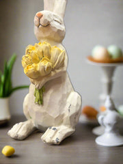 Noms Bunny With Yellow Tulips Resin Figurine | Cute Spring Decor & Gift for Rabbit Lovers | Collectible