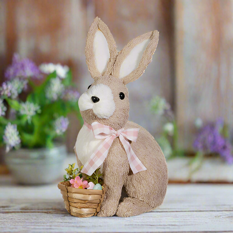 Woven Basket Bunny - RAZ - 14.75" Spring Decor for Easter, Cute Home Decor, Seasonal Gift, Festive Bunny Basket Easter Decor