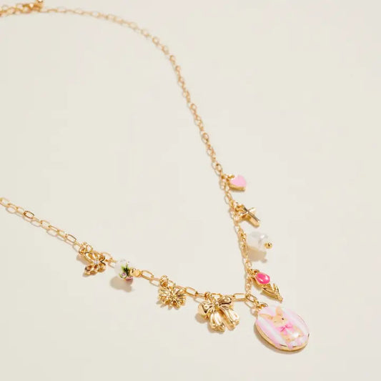 Easter Bunny Enamel Charms Chain Necklace 18 Inch