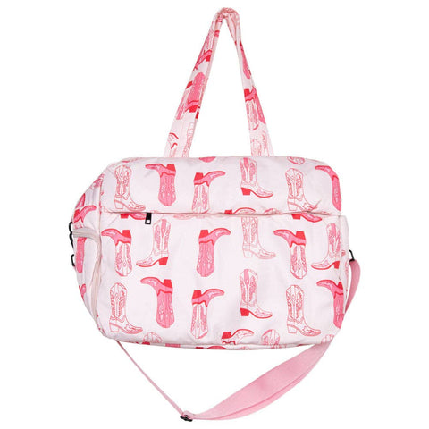 Western Boots Light Pink Weekender Bag, Trendy Travel Tote for Weekend Trips, Sweet Gift for Travelers Tote Bag