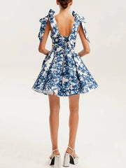 Floral Sweetheart Mini Dress with Bow Tied Straps, Flirty Summer Sundress for Garden Parties, Perfect Gift for Her Dress