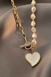 Heart Pendant Rhinestone Pearl Chain Necklace, Sparkling Elegant Jewelry for Date Nights, Perfect Romantic Gift Charm with necklace