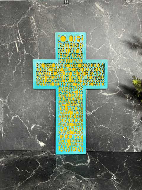 Lord’s Prayer Cross Easter Wall Decor Large - Blue  