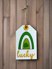 Lucky St. Patrick's Day Door Tag | March 17th Decor | St. Patrick's Day Home Sign | Green Shamrock Design & Holiday Cheer St. Patrick's Day Shelf Sitter