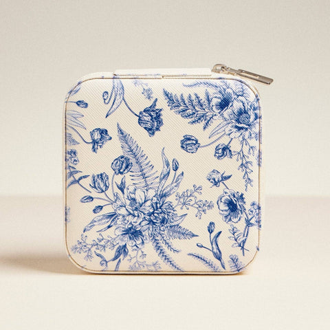 Blue Blossom & Cherry Checker Travel Jewelry Box, Chic Girly Keepsake Storage, Ideal Gift for Stylish Travelers Jewelry Box Blue Blossom