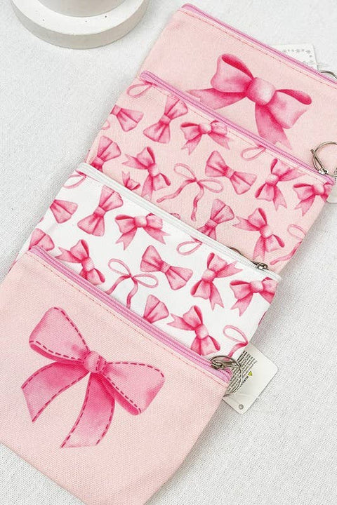 Bow Design Coin Purse, Stylish Pink Croquette Print Accessory, Perfect for Coins and Small Items, Gift for Preppy Style Lovers