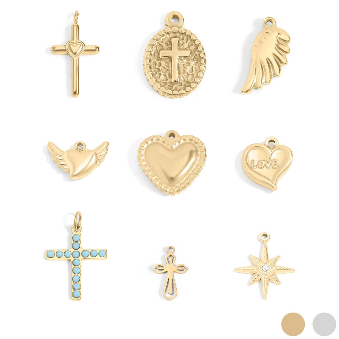 Faith & Love Charms, 18K Gold PVD Pendant, Gift for Mom, Mother's Day Inspirational Jewelry Faith Charms