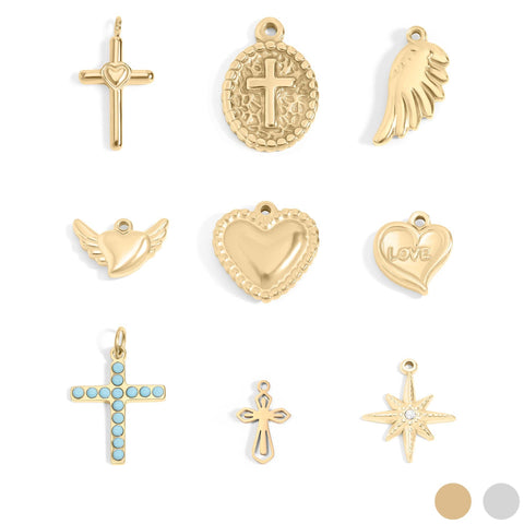 Faith & Love Charms, 18K Gold PVD Coastal Stainless Steel Pendant, Gift for Mom, Mother&