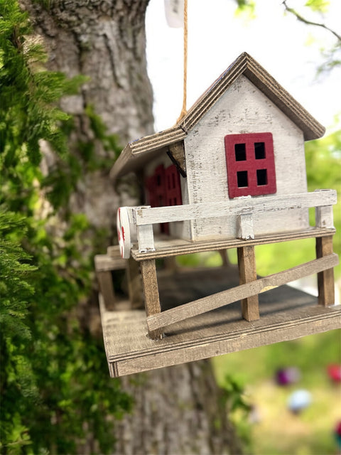 Beach Home Birdhouse, Coastal Decor for Outdoors, Handcrafted Wooden Bird House, Rustic Garden Accessory & Gift Idea