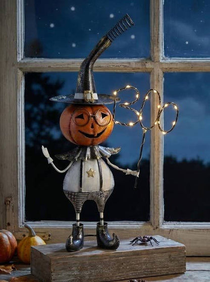 Metal Halloween Pumpkin Boy & Girl Battery Power LED Statue