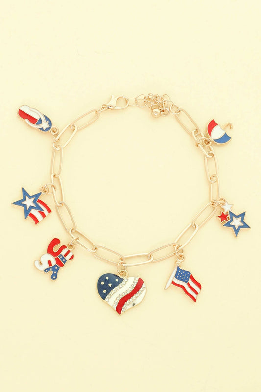 Americana Flag Charm Bracelet Featuring Enamel Trinkets