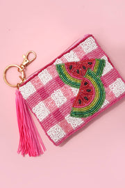 Croquette Seed Bead Coin Purses, Bow, Checker & Western Print, Perfect Small Wallet for Her, Preppy and Trendy coin purse Watermelon Checker