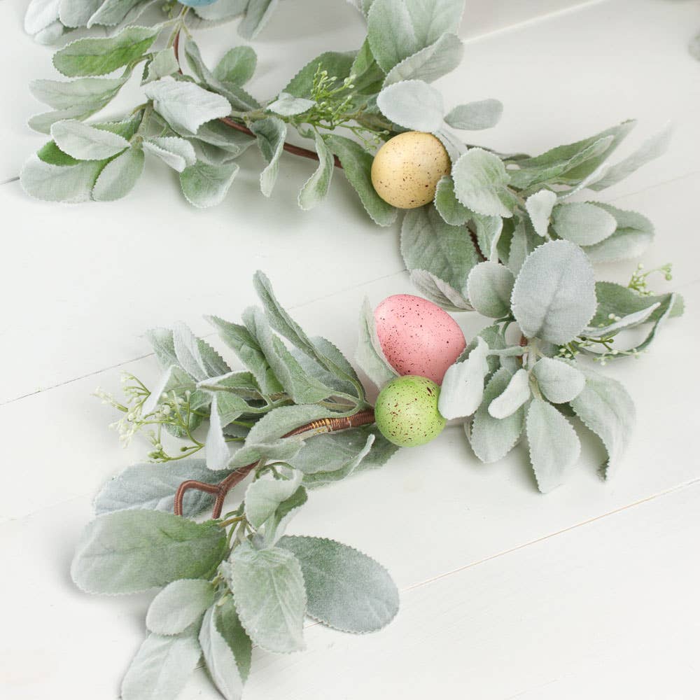 Artificial Lambs Ear Garland & Easter Egg Spring Greenery Decor, Easter Decoration, Spring Home Decor, Festive Wreath Garland