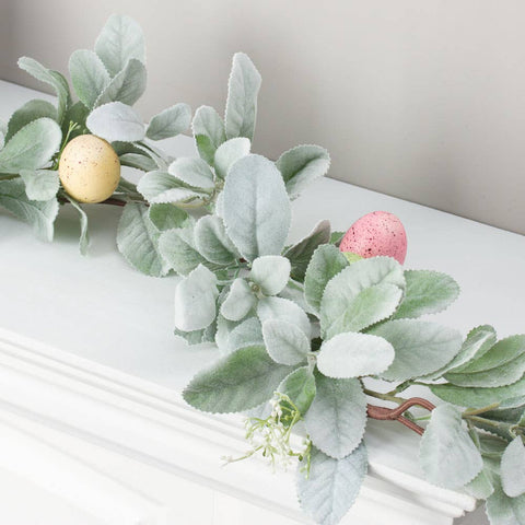 Artificial Lambs Ear Garland & Easter Egg Spring Greenery Decor, Easter Decoration, Spring Home Decor, Festive Wreath Garland