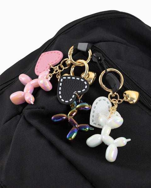 Chrome Color Balloon Dog with Heart Bag Charm Bag charm