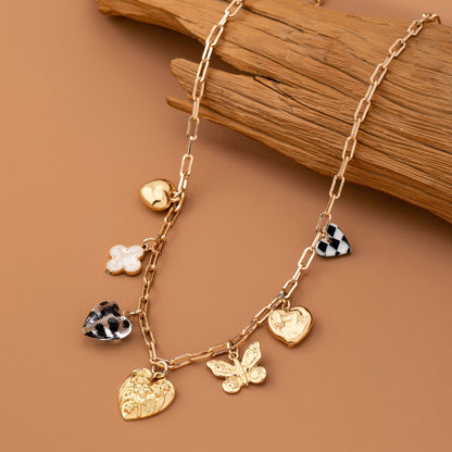 Hearts Checker Rhinestone Charm Necklace