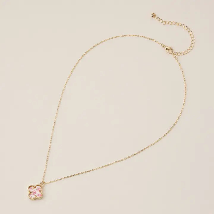 Shell Charm Pendant Necklace with Gold Chain Pink/Flower