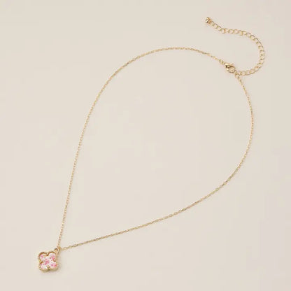 Shell Charm Pendant Necklace with Gold Chain Pink/Flower