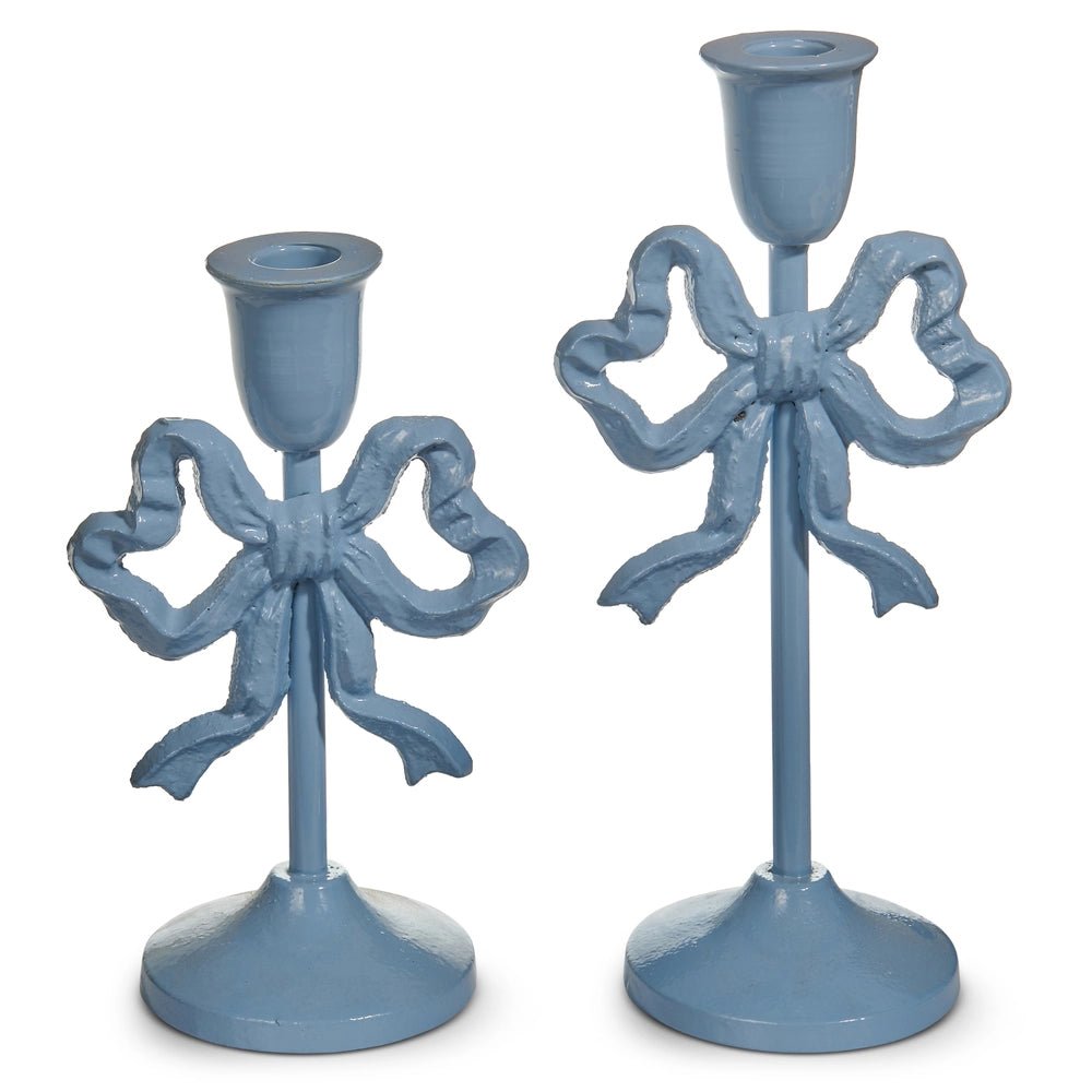 10" Blue Bow Candlesticks - Nifty Decor & More
