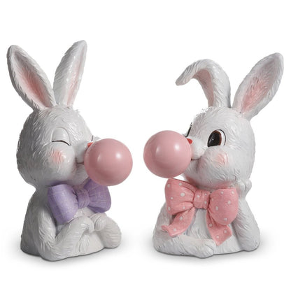 10" Bowtie Bunnies Blowing a Bubble Set - Nifty Decor & More