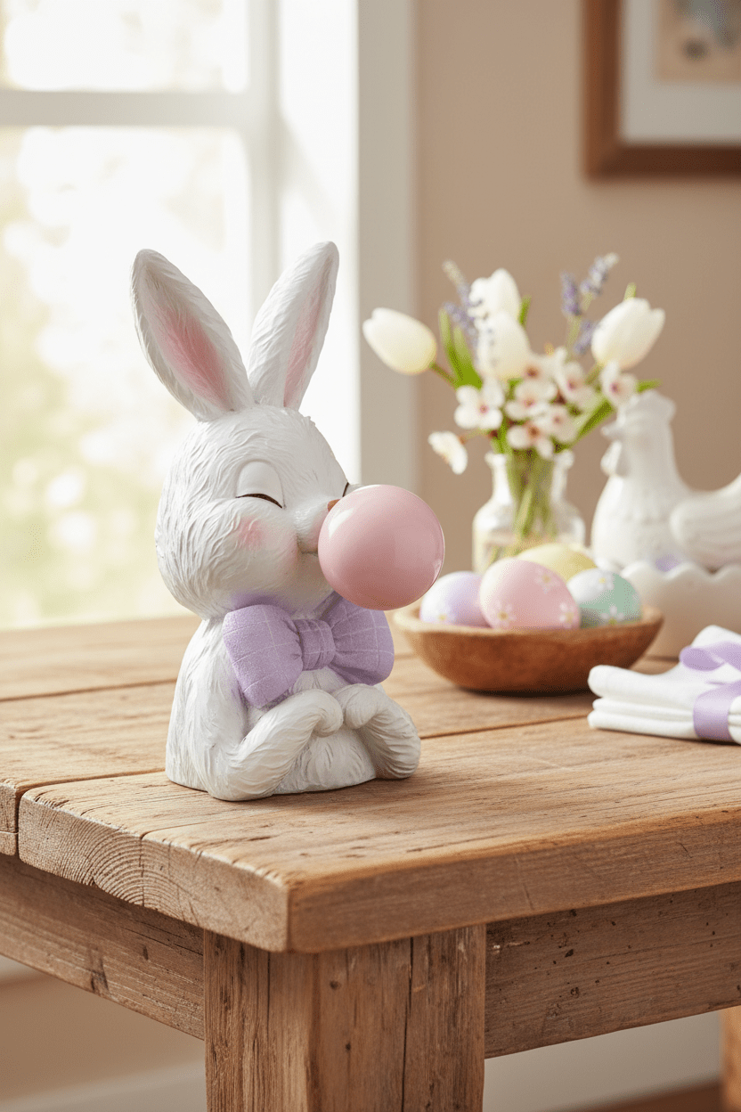 10" Bowtie Bunnies Blowing a Bubble Set - Nifty Decor & More