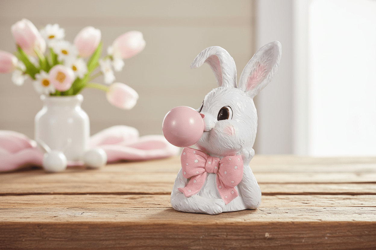 10" Bowtie Bunnies Blowing a Bubble Set - Nifty Decor & More