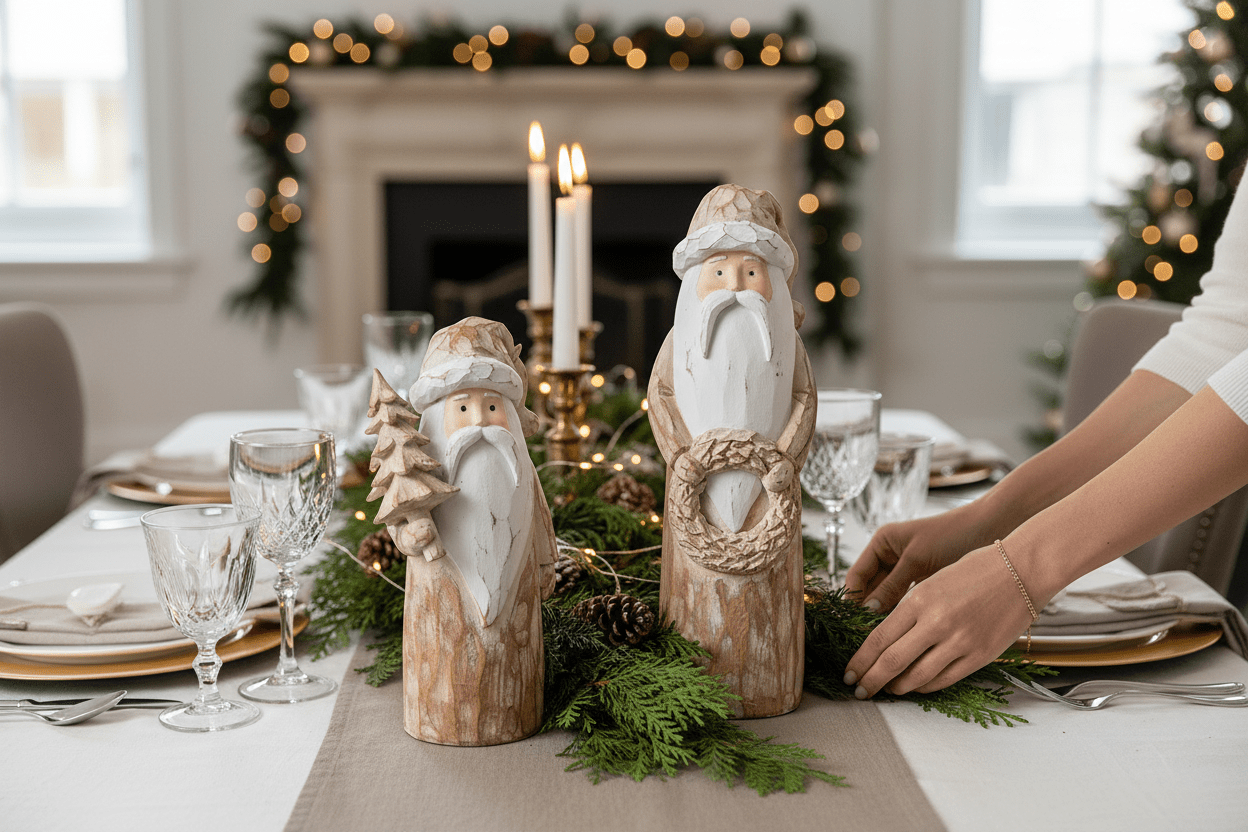 10" Natural Distressed Carved Santa's - SET - Nifty Decor & More