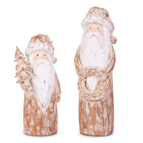 10" Natural Distressed Carved Santa's - SET