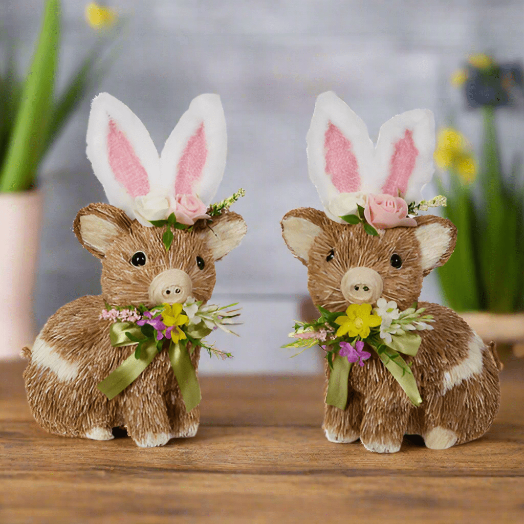 10" Pig with Bunny Ears | RAZ Easter Home Decor | Cute Spring Decoration | Adorable Farmhouse Style - Nifty Decor & More