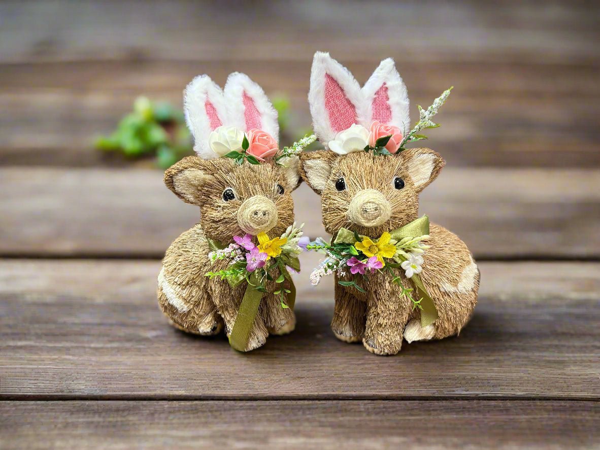 10" Pig with Bunny Ears | RAZ Easter Home Decor | Cute Spring Decoration | Adorable Farmhouse Style - Nifty Decor & More