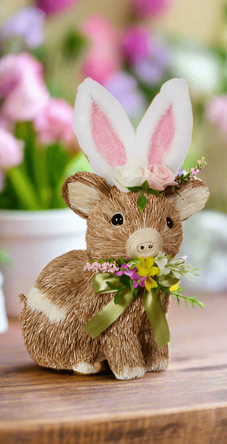 10" Pig with Bunny Ears | RAZ Easter Home Decor | Cute Spring Decoration | Adorable Farmhouse Style - Nifty Decor & More