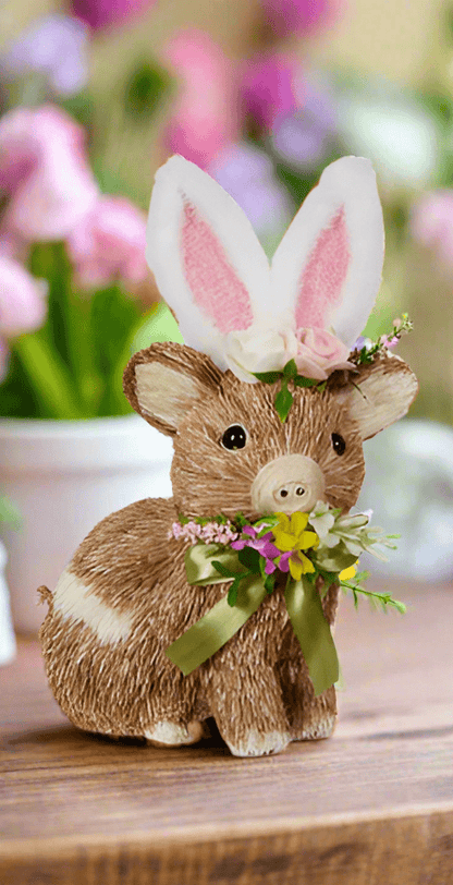 10" Pig with Bunny Ears | RAZ Easter Home Decor | Cute Spring Decoration | Adorable Farmhouse Style - Nifty Decor & More