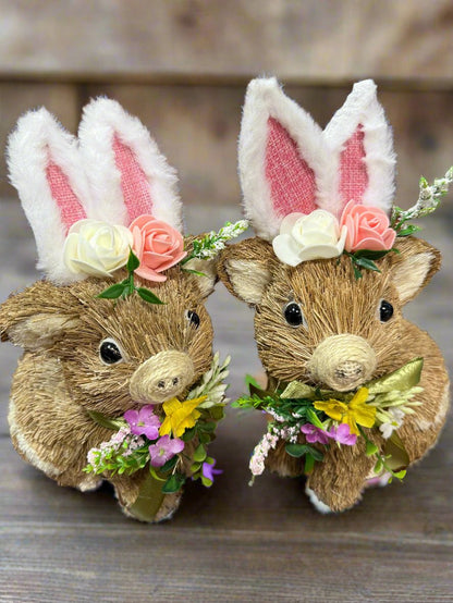 10" Pig with Bunny Ears | RAZ Easter Home Decor | Cute Spring Decoration | Adorable Farmhouse Style