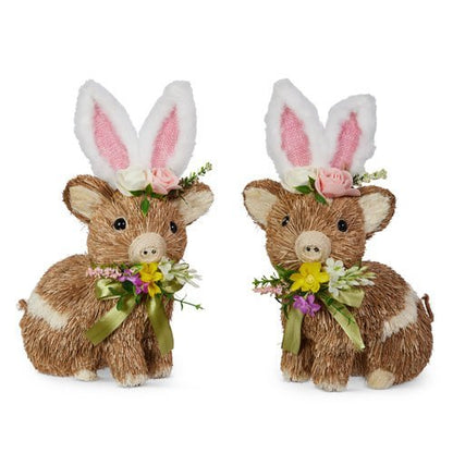10" Pig with Bunny Ears | RAZ Easter Home Decor | Cute Spring Decoration | Adorable Farmhouse Style - Nifty Decor & More