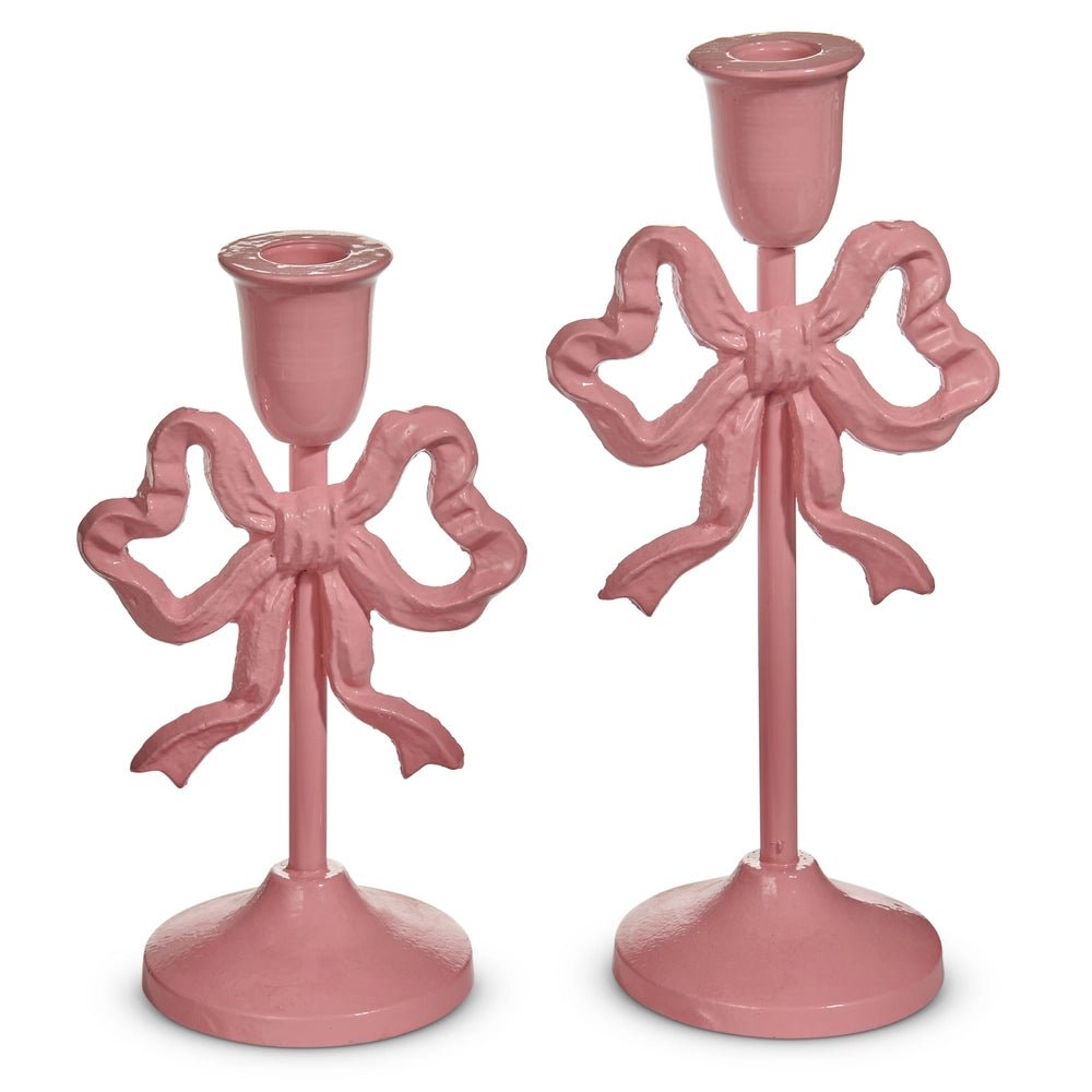 10" Pink Bow Candlesticks - Nifty Decor & More