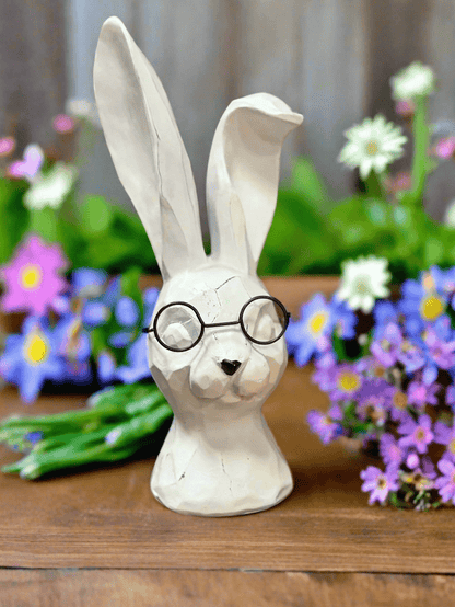 10" Rabbit with Glasses Resin Figurine | Spring & Easter Decor | Adorable Bunny Figurine for Home, Holiday Celebrations Bunny figurine