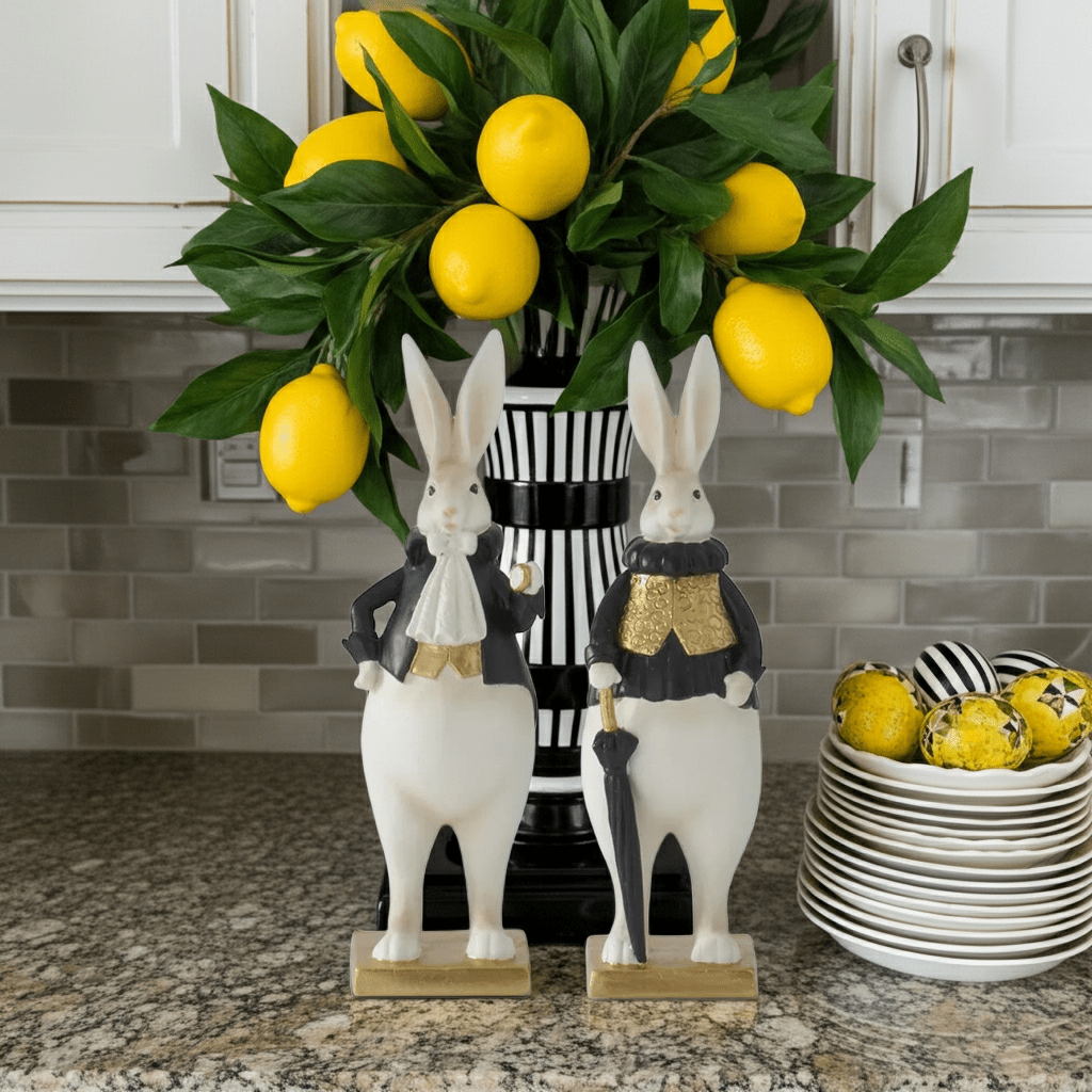 10" Royal Resin Easter Bunny - Black, White & Gold Dapper Figurine (Sold Individually) - Nifty Decor & More