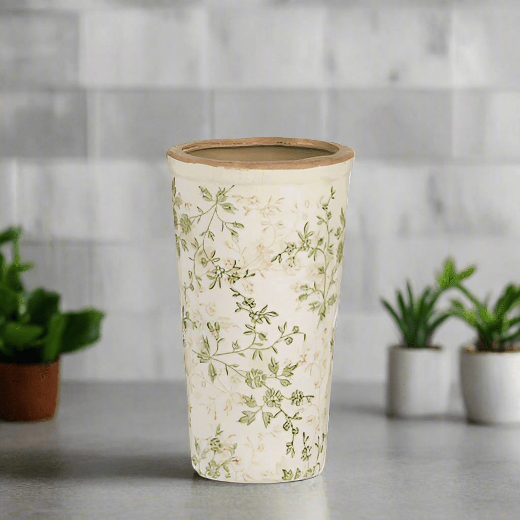 10" Taupe Floral Vase - Elegant Home Decor, Modern Centerpiece, Decorative Flower Pot, Rustic Style, Perfect Gift & Arrangement - Nifty Decor & More
