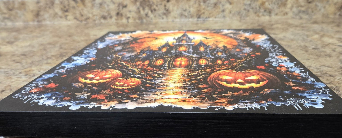 Haunted House Scene Wooden Frame