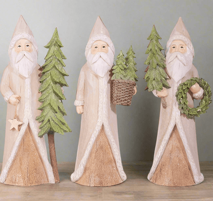 10.25" Natural Santa Figurine by Haley Bush - Choice of 3 Styles: Wreath, Star, or Tree - Nifty Decor & More