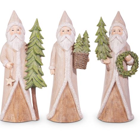 10.25" Natural Santa Figurine by Haley Bush - Choice of 3 Styles: Wreath, Star, or Tree - Nifty Decor & More