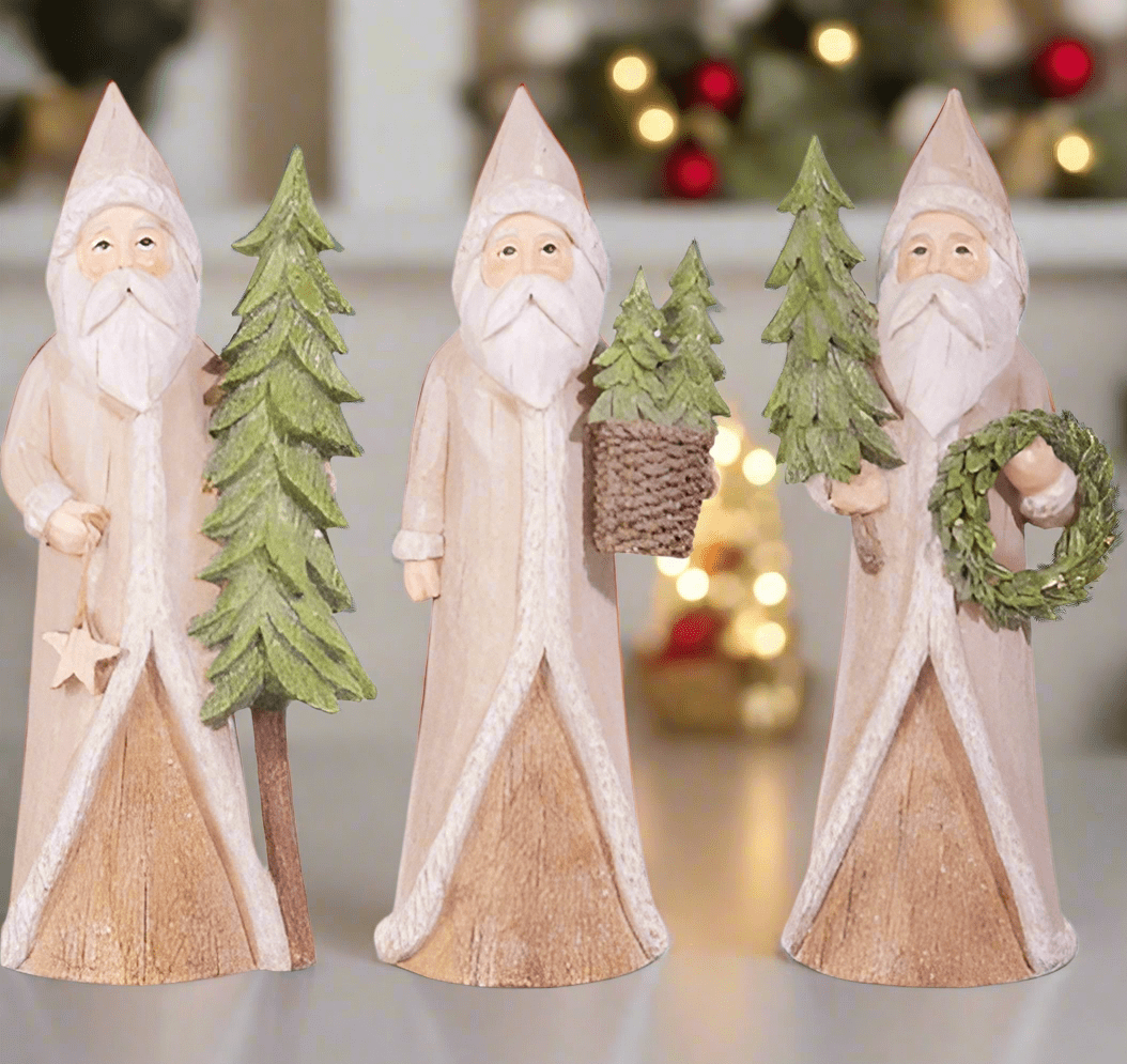 10.25" Natural Santa Figurine by Haley Bush - Choice of 3 Styles: Wreath, Star, or Tree - Nifty Decor & More