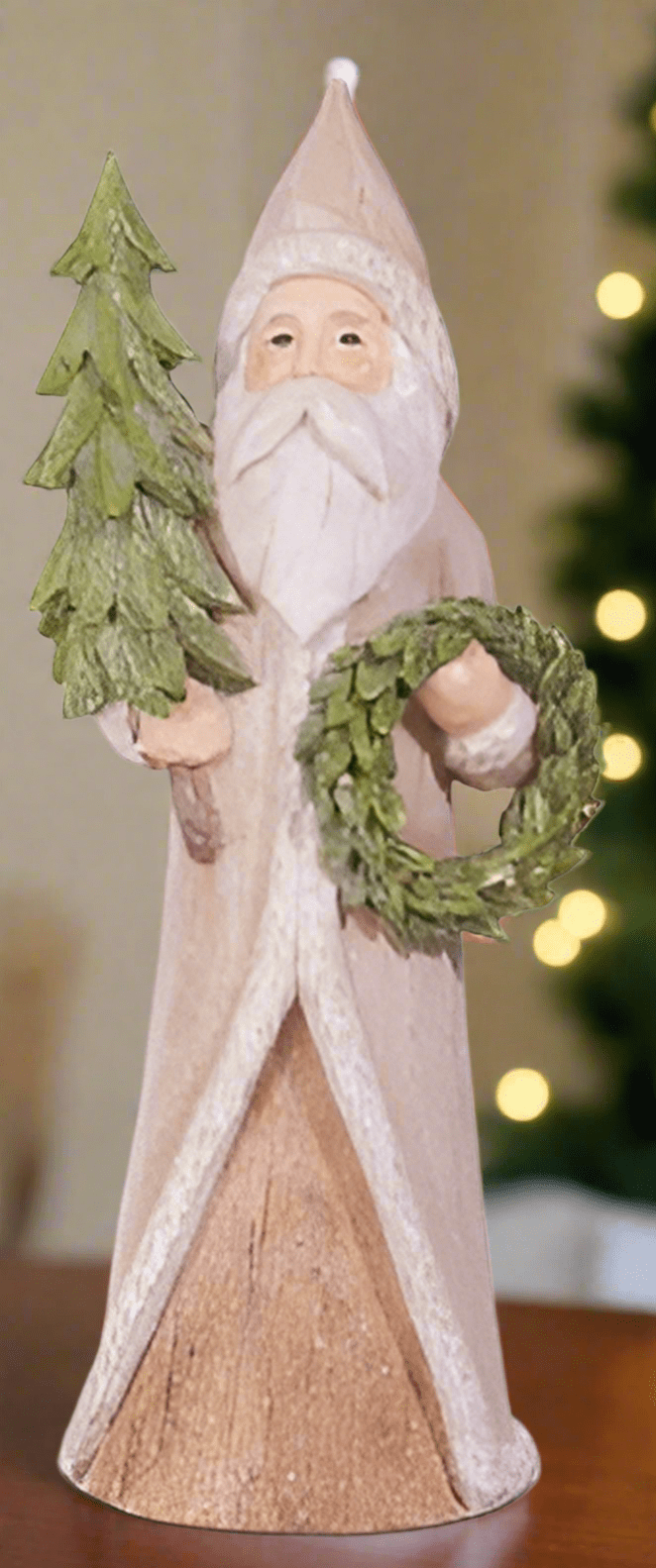 10.25" Natural Santa Figurine by Haley Bush - Choice of 3 Styles: Wreath, Star, or Tree - Nifty Decor & More