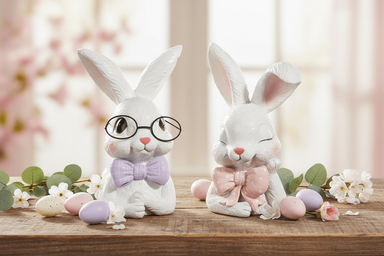 10.5" Bowtie Bunnies - Nifty Decor & More