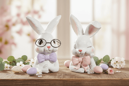 10.5" Bowtie Bunnies - Nifty Decor & More
