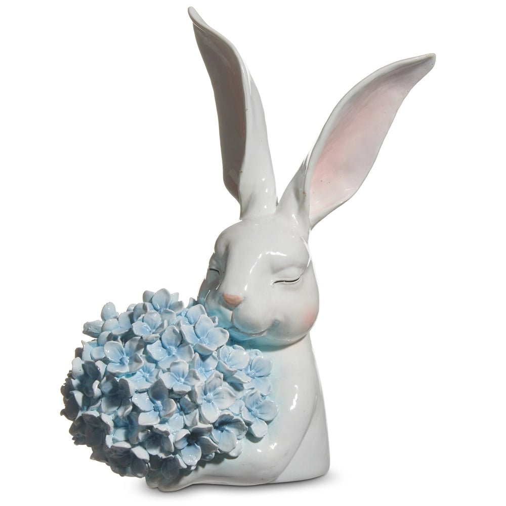 10.5" Bunny with Blue Hydrangea - Nifty Decor & More