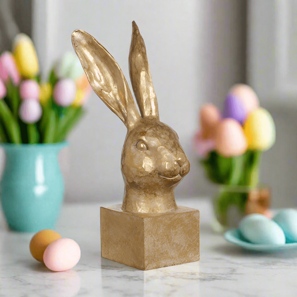 10.5" Gold Rabbit Bust Statue | Elegant Home Decor & Unique Gift for Easter or Spring Celebrations - Nifty Decor & More