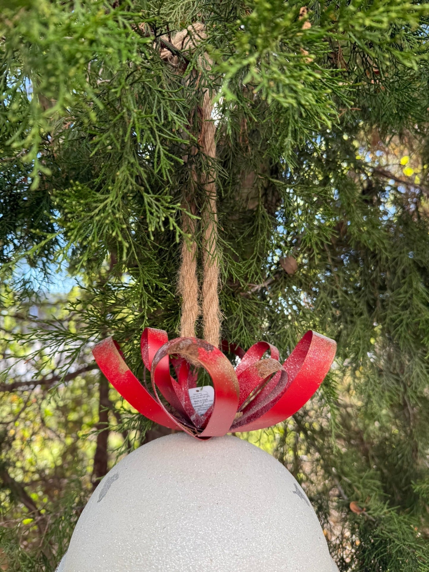 10.5" Large White Glittered Metal Jingle Bell Ornament - Rustic Farmhouse Christmas Decor - Nifty Decor & More